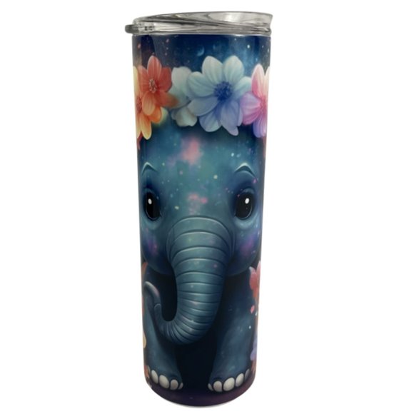 Skinny Tumbler 20oz Neon Elephant and Flowers Stainless-Steel Insulated - Picture 3 of 9